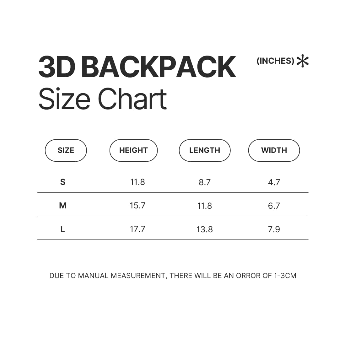 3D Backpack Size Chart - Chobits Merch